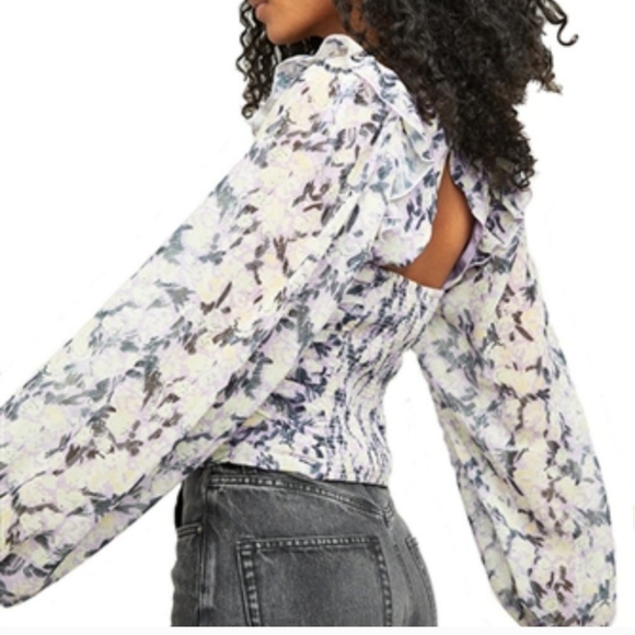 Free People Mabel lilac floral Printed Top sz S - Picture 3 of 10